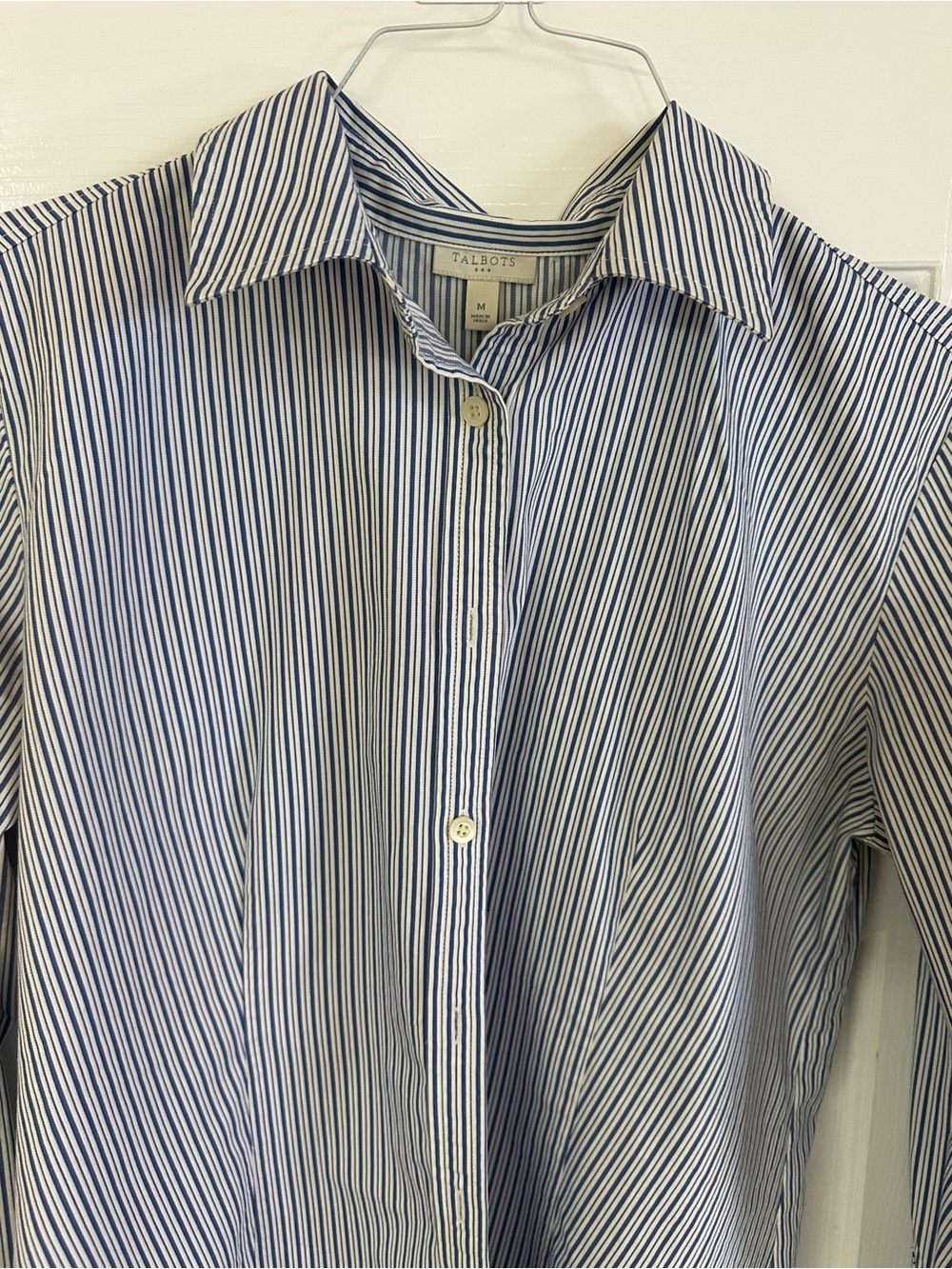 Talbots Women’s Blue and White Striped Button-Up Shirt